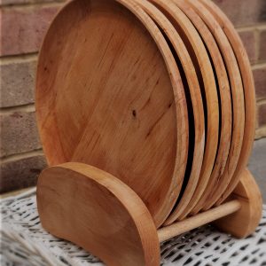 Katashut Rustic Alder Wood Dining Plate - Medieval Style Plate Set Alder Wood - Dining Set - Dining Room Décor - Easy Cleaning & Lightweight for Dishes Snack, Dessert - Set of 6 with Stand 10"