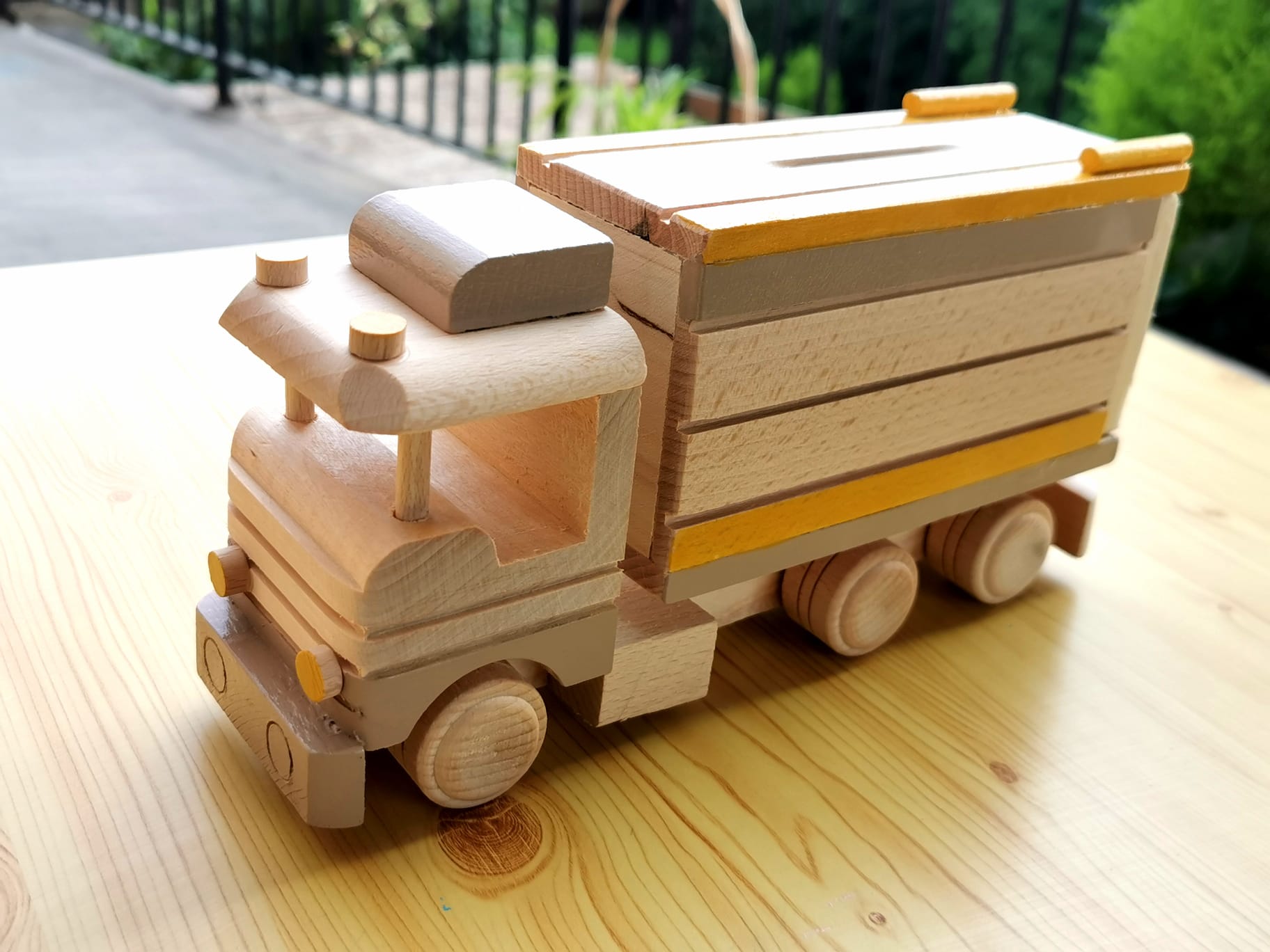Wooden Truck Toy with piggy bank - Kids Toy Truck Handmade - Push and Play Toy Wooden Toys Kids - Start Saving Money with this Truck Personalized Wood Toy Car, Personalized Toy Gift, Baby Shower Gift